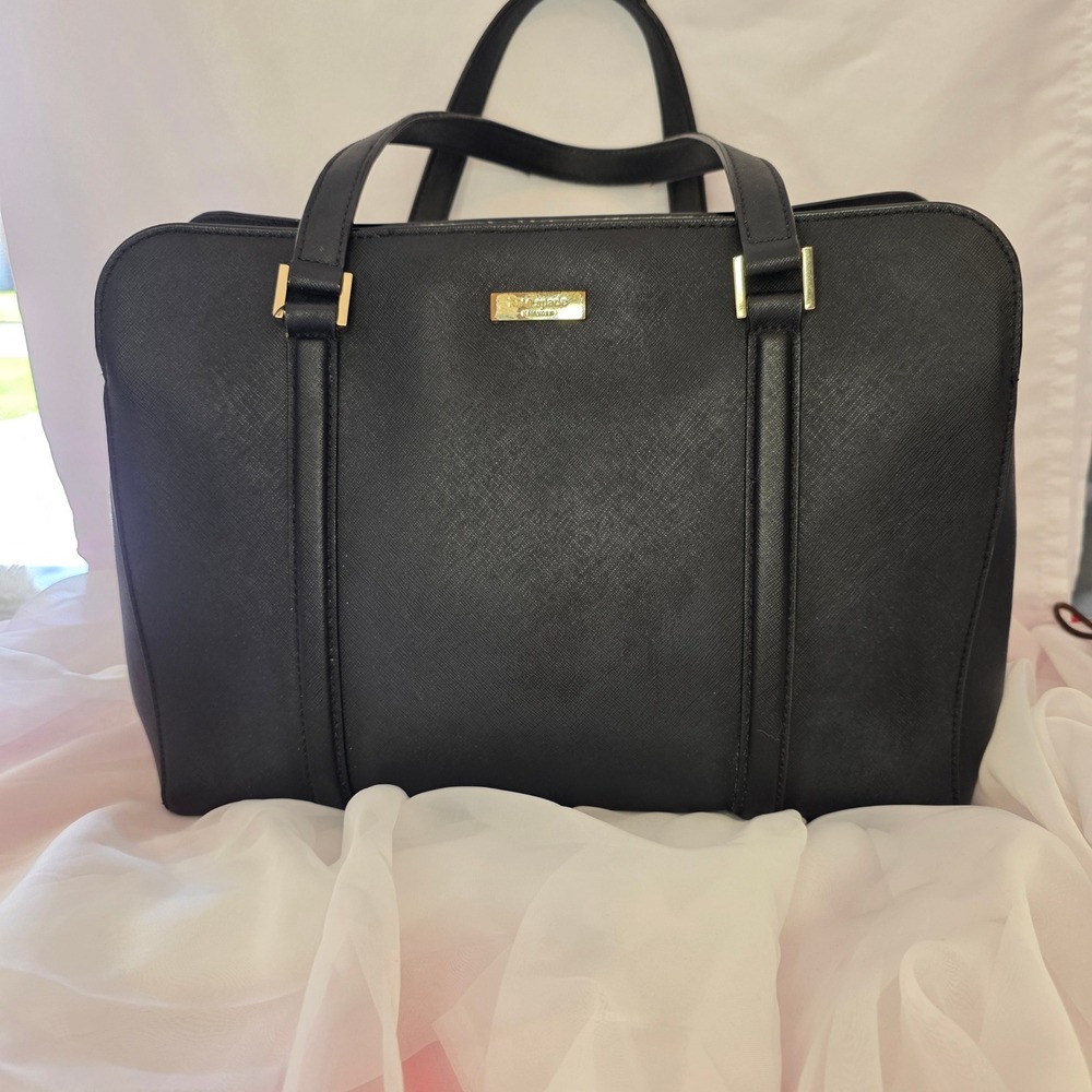 Kate Spade New York Black Saffiano Leather Tote Bag Shoulder Purse Gold Hardware